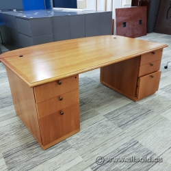 Medium Maple Executive Desk w/ Bow Front Extension w/ Credenza Medium Maple Executive Desk w/ Bow Front Extension w/ Credenza